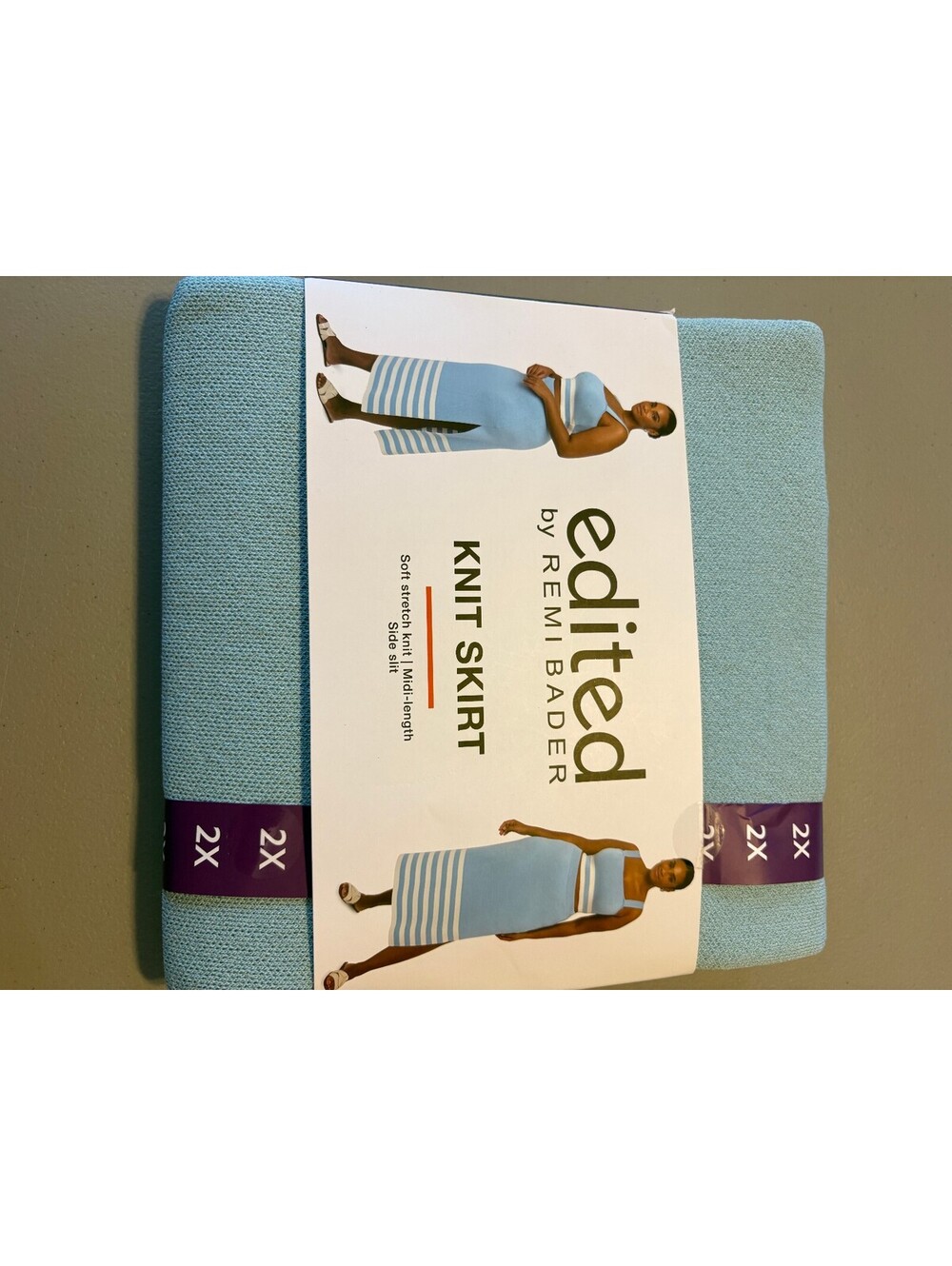 edited by Remi Bader Knit Skirt Soft Stretch Midi Length Size 2X Light Blue